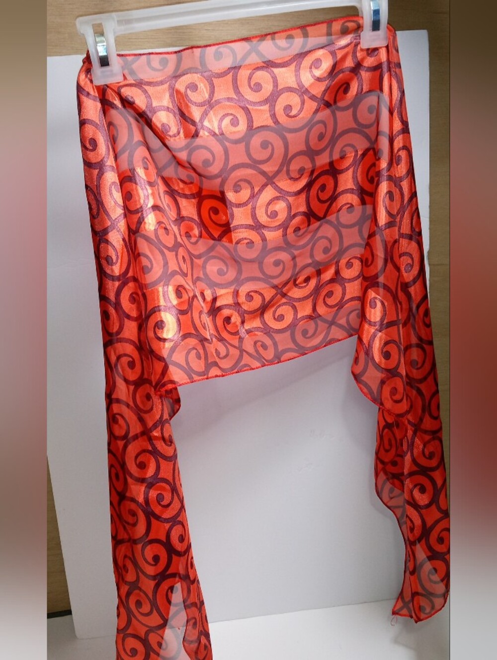 Silver Parrot Women’s Rectangle Scarf Satin Polyester Swirl Orange Maroon